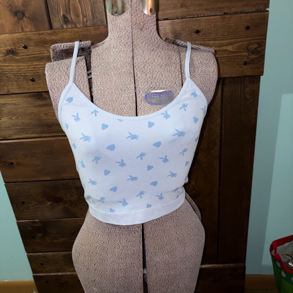PLAYBOY Blue and White Graphic Tee
